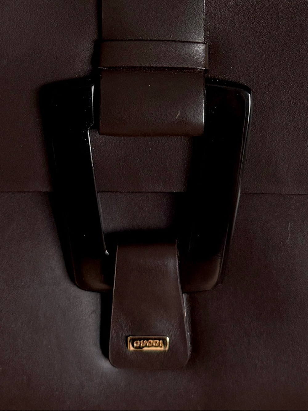 Vintage Gucci by Tom Ford Shoulder Bag Brown Leather Iconic Resin Buckle - Rare! - Picture 2 of 16